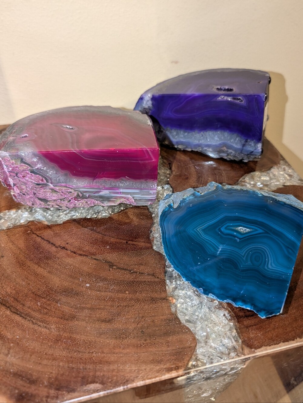 Agate Geode Sections 3pc Set Teal, Pink & Purple - Picture 6 of 16